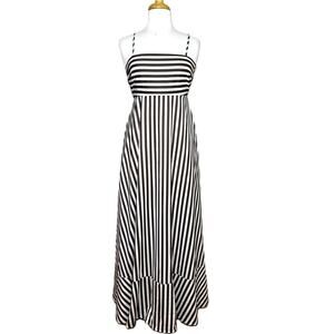 Women's Brown & White Striped Spaghetti Strap Satin Maxi Dress, Size Small